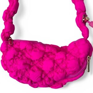 Expressions NYC Hot Pink Quilted Bubble Puffer Crossbody Bag Purse